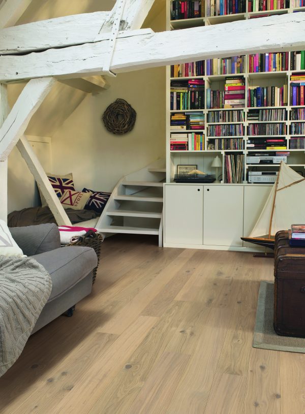 Trīsslāņu parkets Quick-Step Compact Oak cotton white matt COM1451
